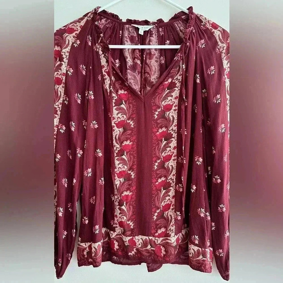 Lucky Brand Rust Bohemian Floral Peasant Blouse, Size Small - Picture 6 of 16